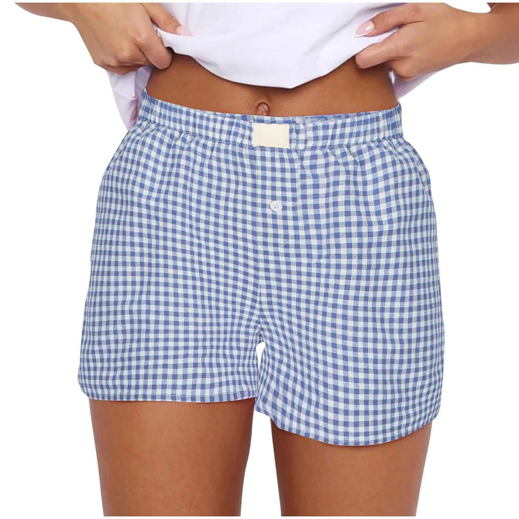 Youthful Summer Women's Casual Plaid Shorts Teenage Girls Elastic Waistband Lace-Up Classic Versatile Fashionable Summer Shorts