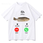 Fih Calling Remind Me Message Decline Accept Phone Call Fish T-shirts Funny Fishman Outfit T-shirt Men Women Cotton Casual Tees