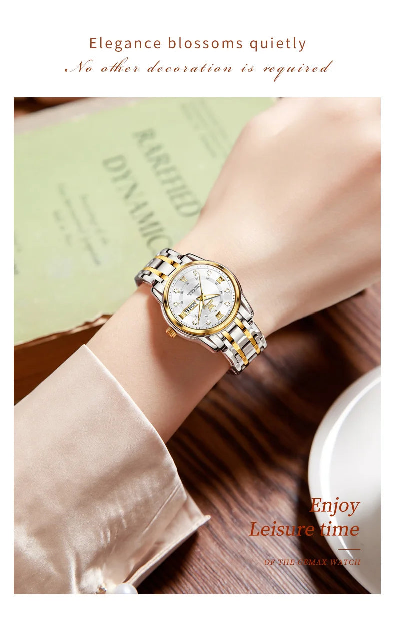 OLEVS 5513 Women's Watches Diamond Dial Dual Calendar Display Stainless steel Ladies Watch