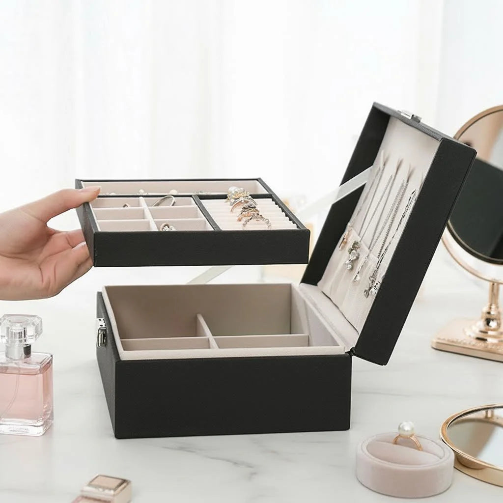 Organizer Box Double-Layer Jewelry Storage Box With Lock for Earrings, Necklaces and Other Accessories Organizing Box