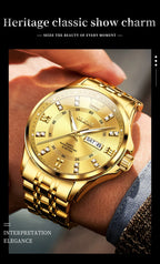 OLEVS Brand Watch Steel Band Stereo Dial Double Calendar Quartz Watch Waterproof Men's Watch 3620