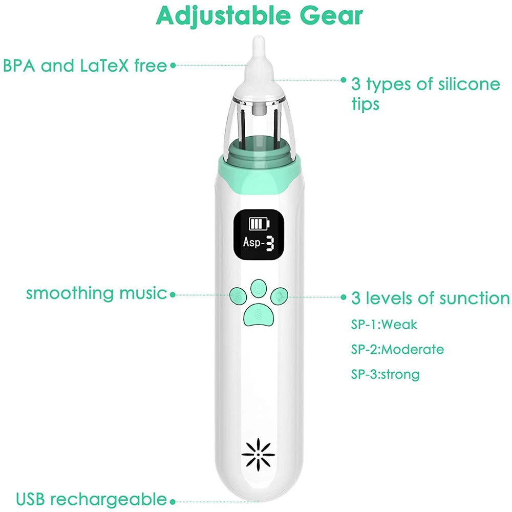 Electric Nasal Aspirator Snot Sucker for Babies And Kids Nasal Care Cleaner USB Rechargeable Nasopharyngeal Secretion Extractor