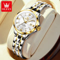 OLEVS 2906 Couple Watch Pair Luxury Diamond Shaped Steel Strap Calendar Week Quartz Wristwatch Men Women Luxury Lovers Watches