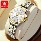 OLEVS 2906 Couple Watch Pair Luxury Diamond Shaped Steel Strap Calendar Week Quartz Wristwatch Men Women Luxury Lovers Watches