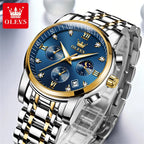 OLEVS 2858 Men's Watches Stainless Steel Waterproof Anti-Scratch Moon Phase Luminous Chronograph Luxury Quartz Men's Wristwatch
