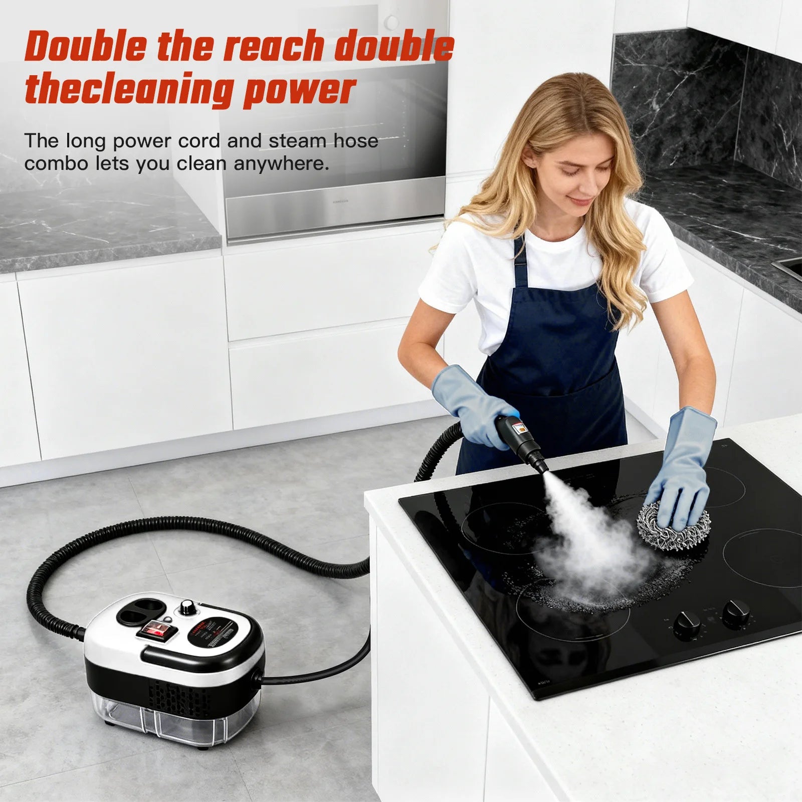 2500W Portable Handheld Steam Cleaner High-Temperature 1200ML Adjustable 105°C 6 Levels 20 Accessories With Brush Heads