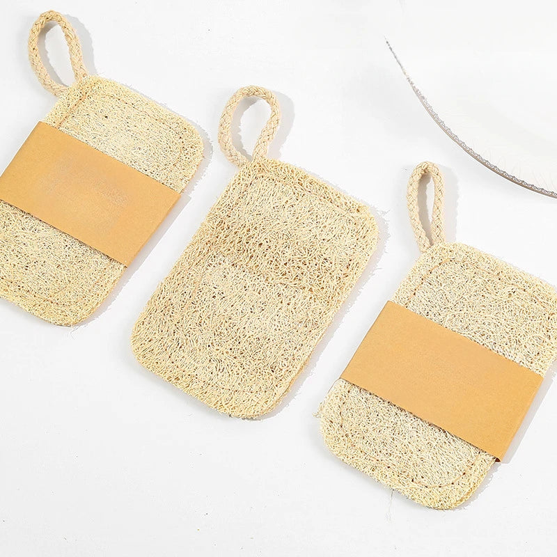 1/6pcs Natural Loofah Exfoliating Sponges - Gentle Body Scrubber for Shower & Bath, Bamboo Fiber Cleaning Pads