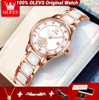 OLEVS Quartz Watch Women Japan Movement Waterproof Stainless Steel Ceramics Women Wristwatch Luxury Ladies watch Set Hot