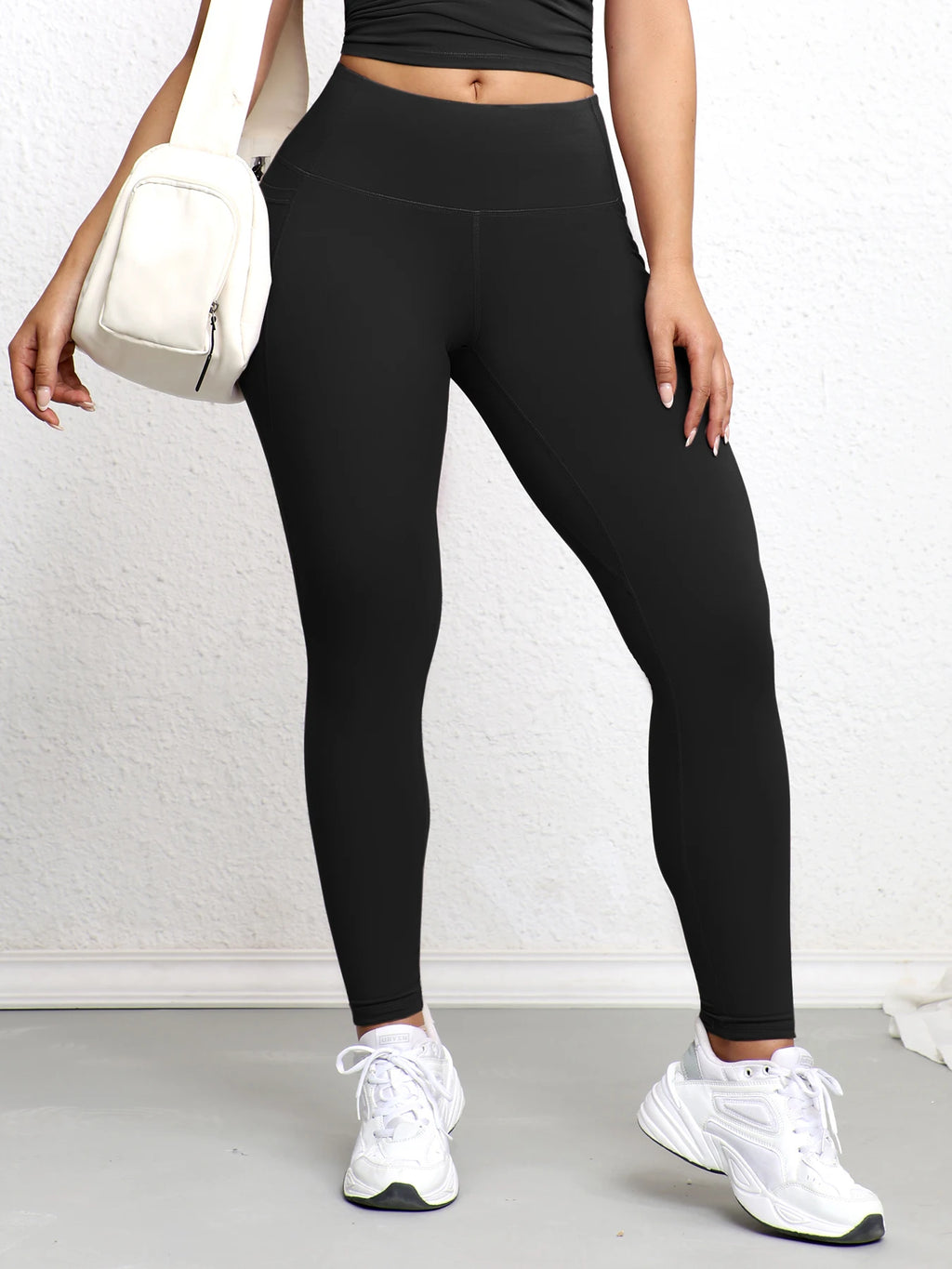 Women Leggings with Pockets Solid Color High Waist Butt Lifting Workout Tights Slim Elastic Pants Casual Wear