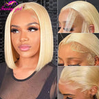 Short Bob Lace Front Wigs 613 Blonde Bob Human Hair Wig Brazilian Transparent Lace Closure Wigs For Women 150% Density Cheap Wig