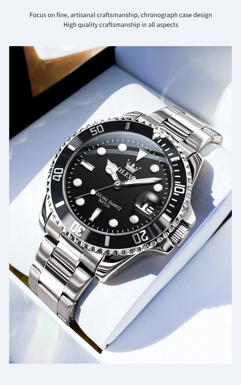 OLEVS Men's Watches Trend Luxury Fine Steel Strap Big Date Original Brand Quartz Wristwatch for Man Waterproof Luminous 5885 New