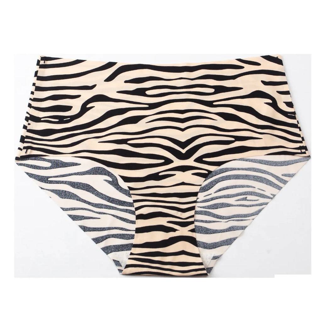 6pcs Women's Seamless Ice Silk Panties Female Mid Waist Plus Size Leopard Print Underwear Girls Fashion Brief Lady Comfort Panty