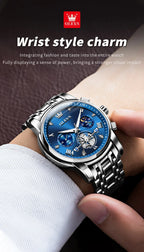 OLEVS Men's Watches Classic Multifunctional Flywheel Design Stainless steel Waterproof Moon Phase Men's Wristwatches 2024 Trend