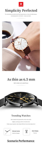 OLEVS 5869 Men's Watches Leather Strap Waterproof Auto Date Man Watch Fashion Simplicity Ultra Thin Quartz Wrist Watch for Men