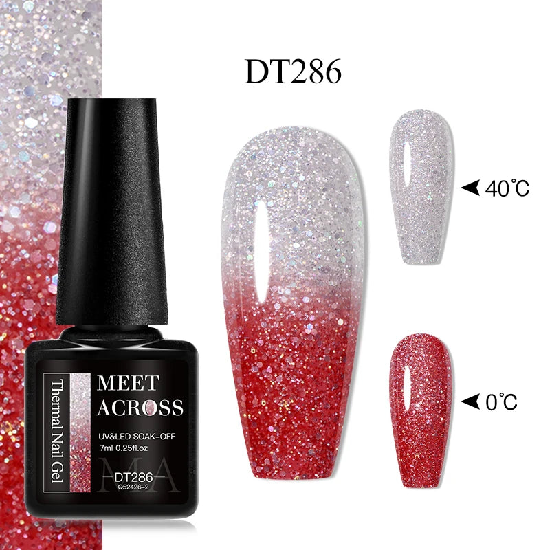MEET ACROSS 75 Colors Thermal Nail Gel Polish 3 Colors Changing Nail Art Supplies for Manicure DIY Design Long Lasting UV/LED