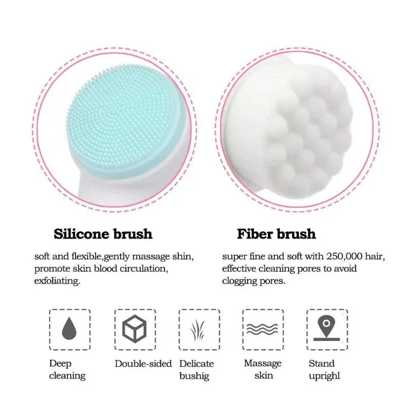 3D Double-sided Manual Facial Cleansing Brush Soft Silicone Bristles Deep Pore Cleansing Exfoliating Face Wash Brush Beauty Care