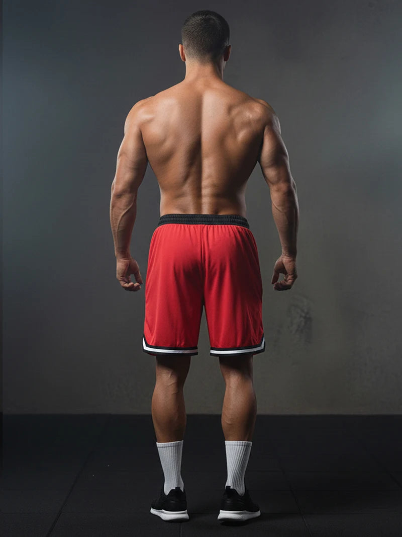 Men's Striped Sporty Shorts with Zipper Pockets Summer Quick-Dry Breathable Shorts for Gym Workout Running Basketball Training