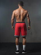 Men's Striped Sporty Shorts with Zipper Pockets Summer Quick-Dry Breathable Shorts for Gym Workout Running Basketball Training
