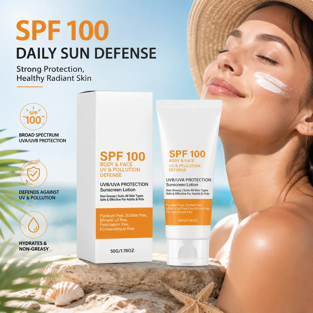 SPF 100 Sunscreen Instant Sun Protect Broad Spectrum UVA & UVB Protection Wateproof Non-Greasy Sunblock For Beach Outdoor Sports