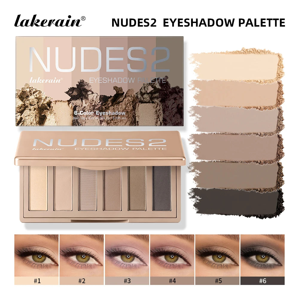 6 Colors Eyeshadow Palette Long-Lasting Rich Pigment Neutral Nude Tones Blendable Matte Shades Portable Daily Party Eye Makeup