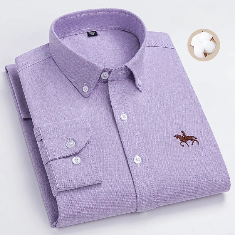 Plus Size 6XL 100% Cotton Long-Sleeve Shirts for Men Oxford Slim Fit Formal Shirt Without Pocket White Office Elegant Clothes