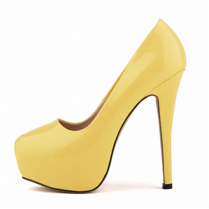 Sexy High Platform Party Shoes 2026 New Women Concise Solid Patent Leather High Heels Shoes Fashion Shallow Wedding Shoes Woman
