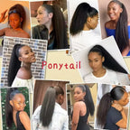 Kinky Straight Ponytail Human Hair Extension 100g Wrap Around Clip In Ponytail Natural Black #1B Remy Indian 10-26inch For Women