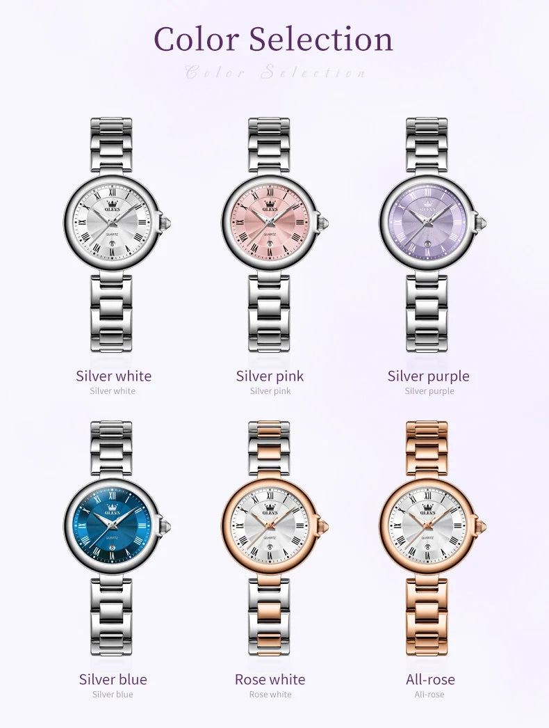 OLEVS Elegant Fashion Women's Watches Luxury Brand Quartz Watch for Ladies Waterproof Stainless Steel Luminous Date Wristwatch