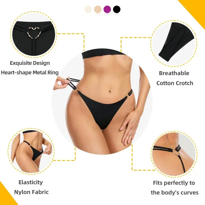 Women’S Low Rise Thong Sexy Panties Double Love Buckle Strap G-String Sports Thongs Breathable Underpants for Fine Womens Белье