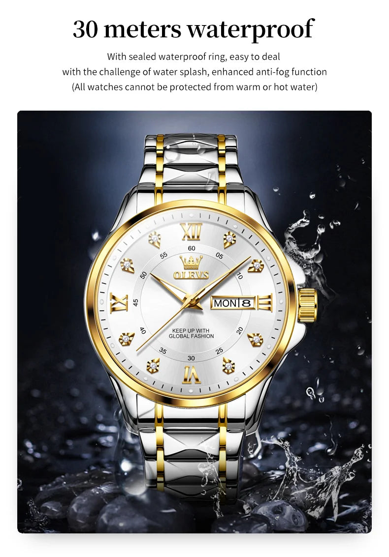 OLEVS 2906 Luxury Original Wristwatch For Man Luminous Week Date Waterproof Classic Business Dress Men's Quartz Watch