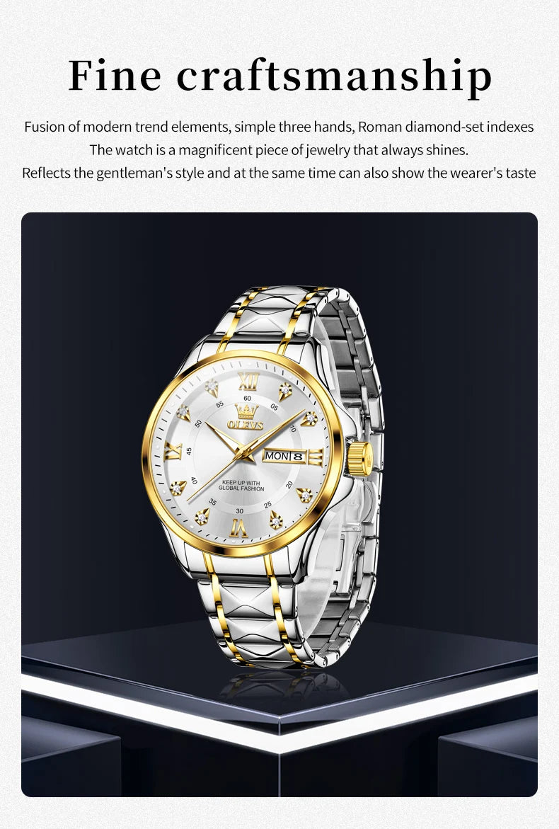OLEVS 2906 Luxury Original Wristwatch For Man Luminous Week Date Waterproof Classic Business Dress Men's Quartz Watch