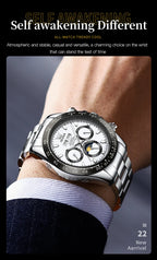 OLEVS 6654 Luxury Brand Original Automatic Man Watch Stainless Steel Waterproof Moon Phase Dual Calendar Mechanical Wristwatches