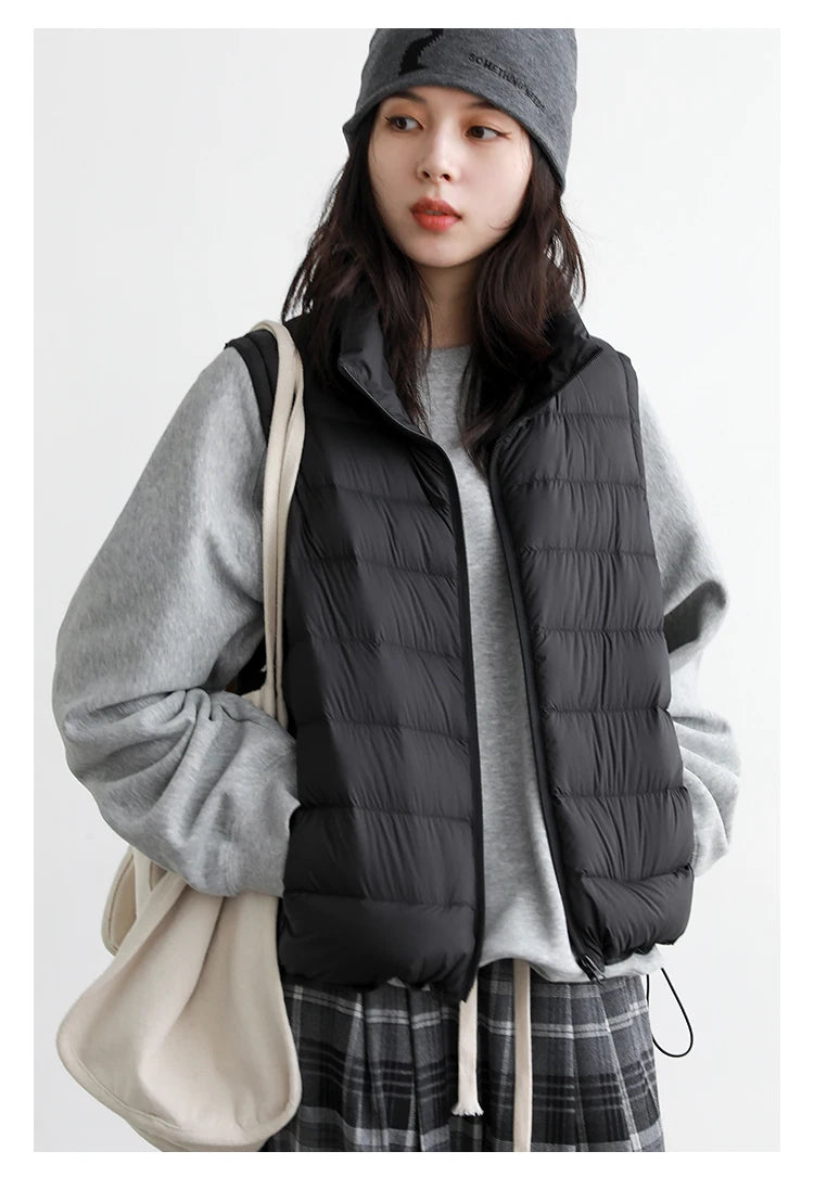 CHIC VEN New Women Down Coats Sleeveless Lightweight 90 White Duck Down Stand Up Collar Female Down Vest Autumn Winter 2026