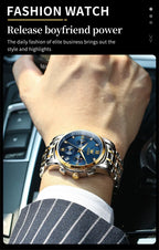 OLEVS 2858 Men's Watches Stainless Steel Waterproof Anti-Scratch Moon Phase Luminous Chronograph Luxury Quartz Men's Wristwatch