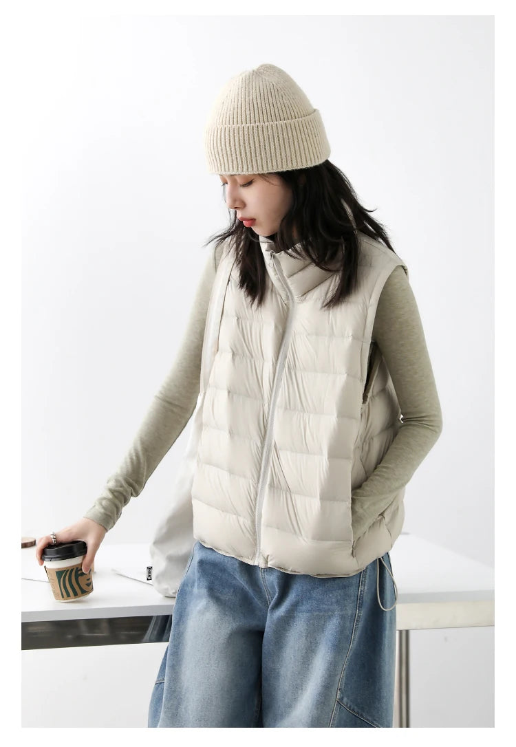 CHIC VEN New Women Down Coats Sleeveless Lightweight 90 White Duck Down Stand Up Collar Female Down Vest Autumn Winter 2026