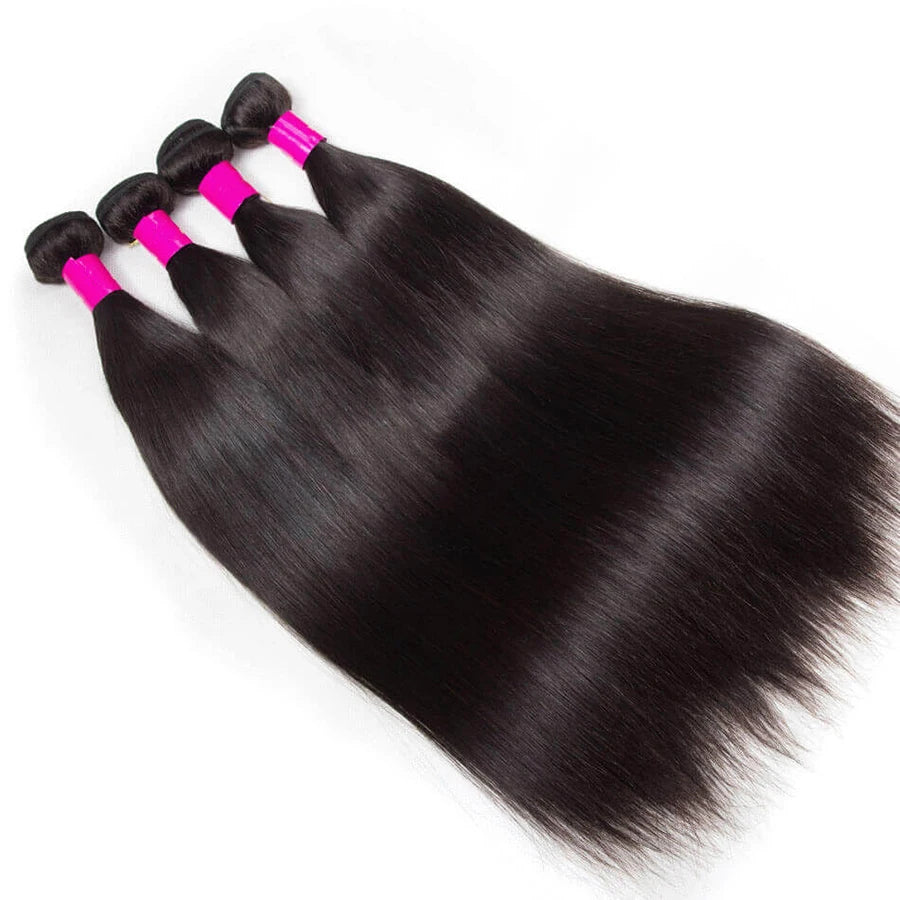 Unprocessed Brazilian Straight Human Hair Bundles Natural Color Raw Remy Hair Weave Extensions for Women