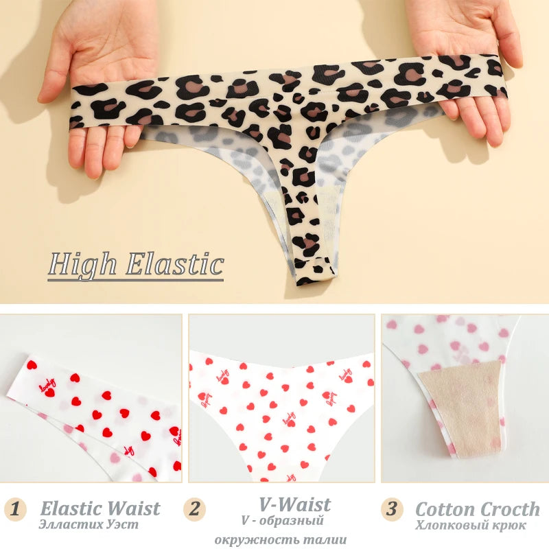 8Pcs/Set Traceless Ice Silk Low Waist Panties For Women Sexy Butterfly Leopard Print Thongs Underwear Ladies Breathable Lingerie
