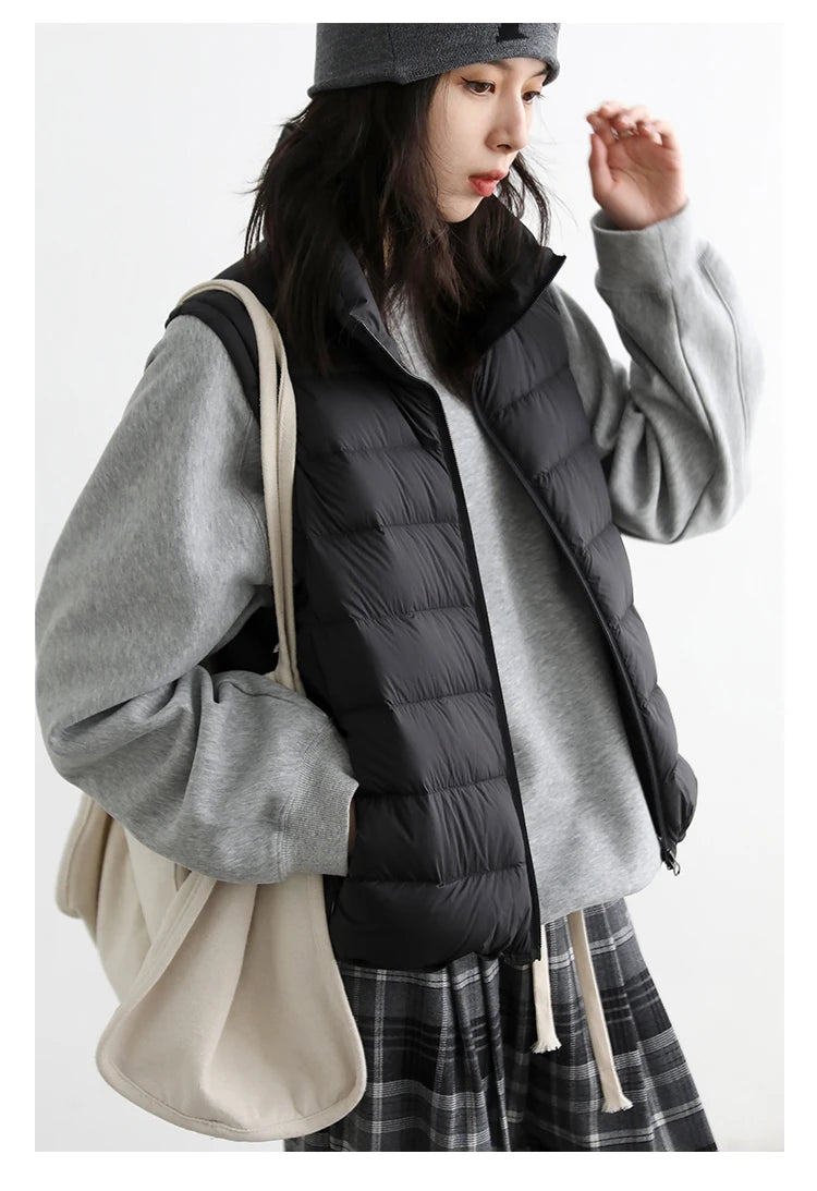 CHIC VEN New Women Down Coats Sleeveless Lightweight 90 White Duck Down Stand Up Collar Female Down Vest Autumn Winter 2026