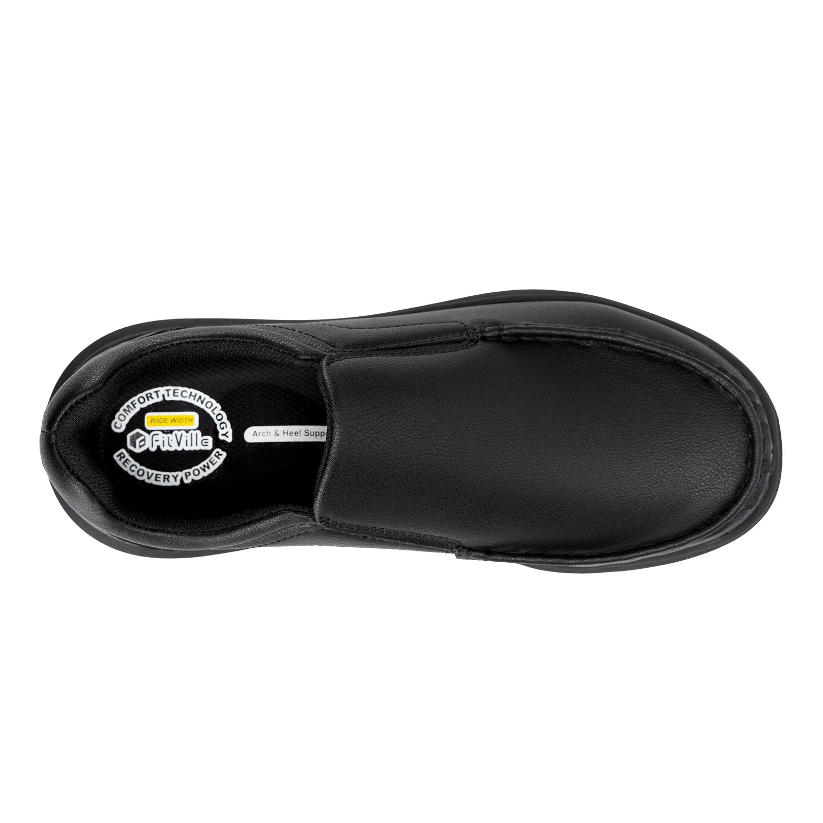 FitVille Men Wide Fit Leather Slip On Casual Loafers, Lightweight Arch Support Walking Shoes, Orthopedic Pain Relief Shoes for Swollen Feet & High Instep