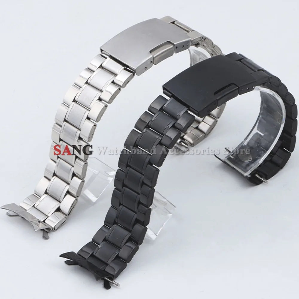 Curved End Watchband Men Women Metal Bracelets 20mm 22mm Stainless Steel Sport Strap Universal Replacement Wristband Accessories