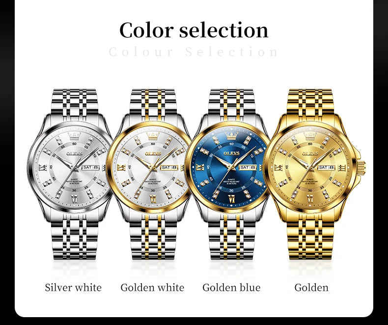 OLEVS Brand Watch Steel Band Stereo Dial Double Calendar Quartz Watch Waterproof Men's Watch 3620