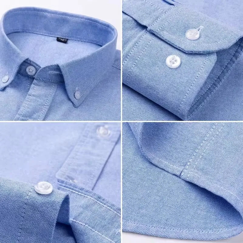 100% Cotton Men's Oxford Shirt Long Sleeve Embroidery Horse Logo Casual Solid Business Regular-Fit Formal Social Blouse Plus 6XL