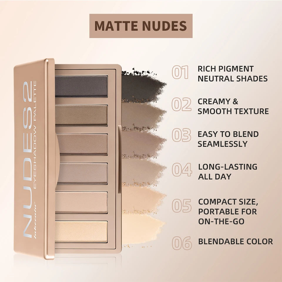 Naked 2 Basics Matte Neutral Eyeshadow Palette and Mirror Shadow Six Colors Contouring Neutral Eyeshadows Long-Lasting  Makeup