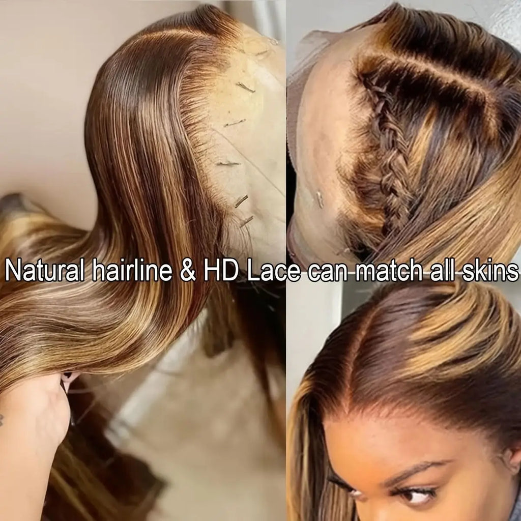 Highlight Wig 13x4 HD Lace Front Wigs Human Hair 250% Density  Straight Lace Closure Wigs Human Hair 4/27 Honey Blonde Lace Frontal Wig for Women 16 Inch