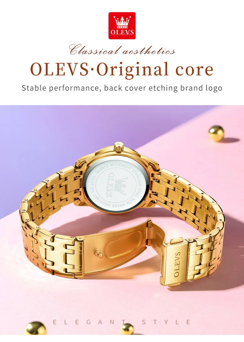 OLEVS 5513 Women's Watches Diamond Dial Dual Calendar Display Stainless steel Ladies Watch