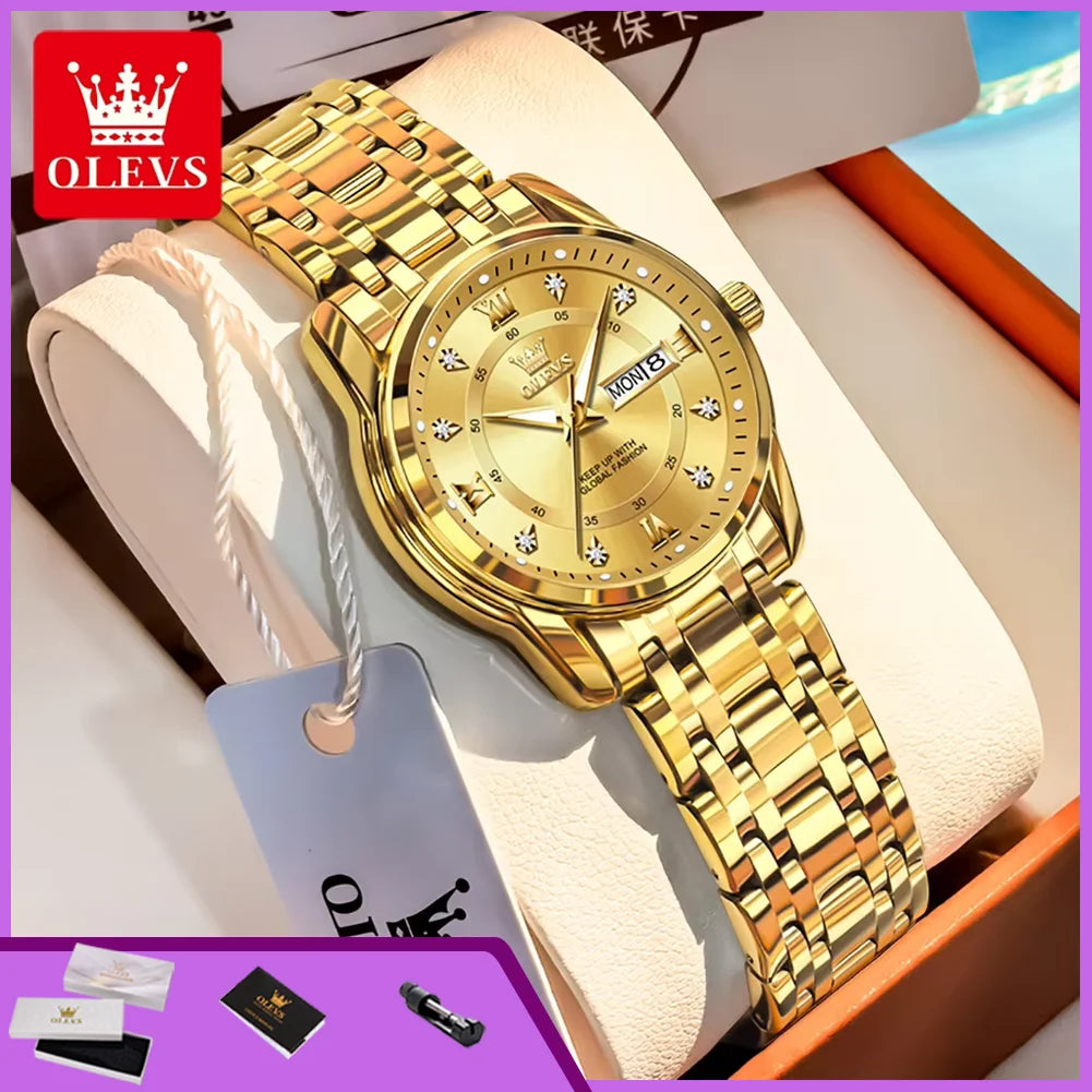 OLEVS 5513 Woman Watch Luxury Diamond Scale Dual Calendar Stainless Steel Strap Waterproof Watches Elegant Ladies Wristwatcheses