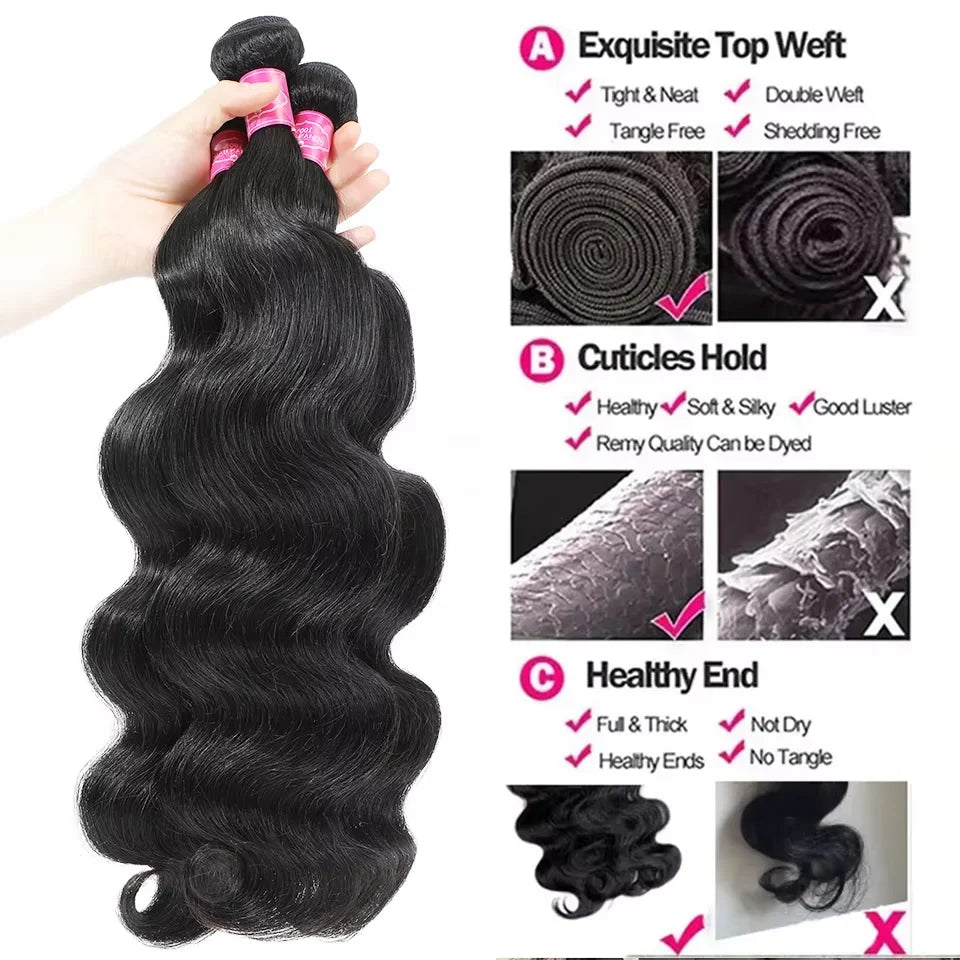 30 40 Long Body Wave Bundles Human Hair 8-40 Inch Brazilian Raw Unprocessed Raw Virgin Human Hair Wavy 2/3/4 Bundles