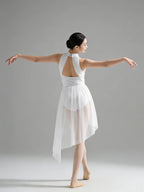 Lyrical Dance Costume for Women White Contemporary Dance Dress Asymmetric Flowy Ballet Dancewear