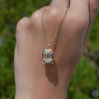 OXTAO Emerald Cut Minimalist Solitaire Pendant Necklace for Women 4CT Moissanite Charm Necklace Wedding Jewelry 14K Gold Filled
