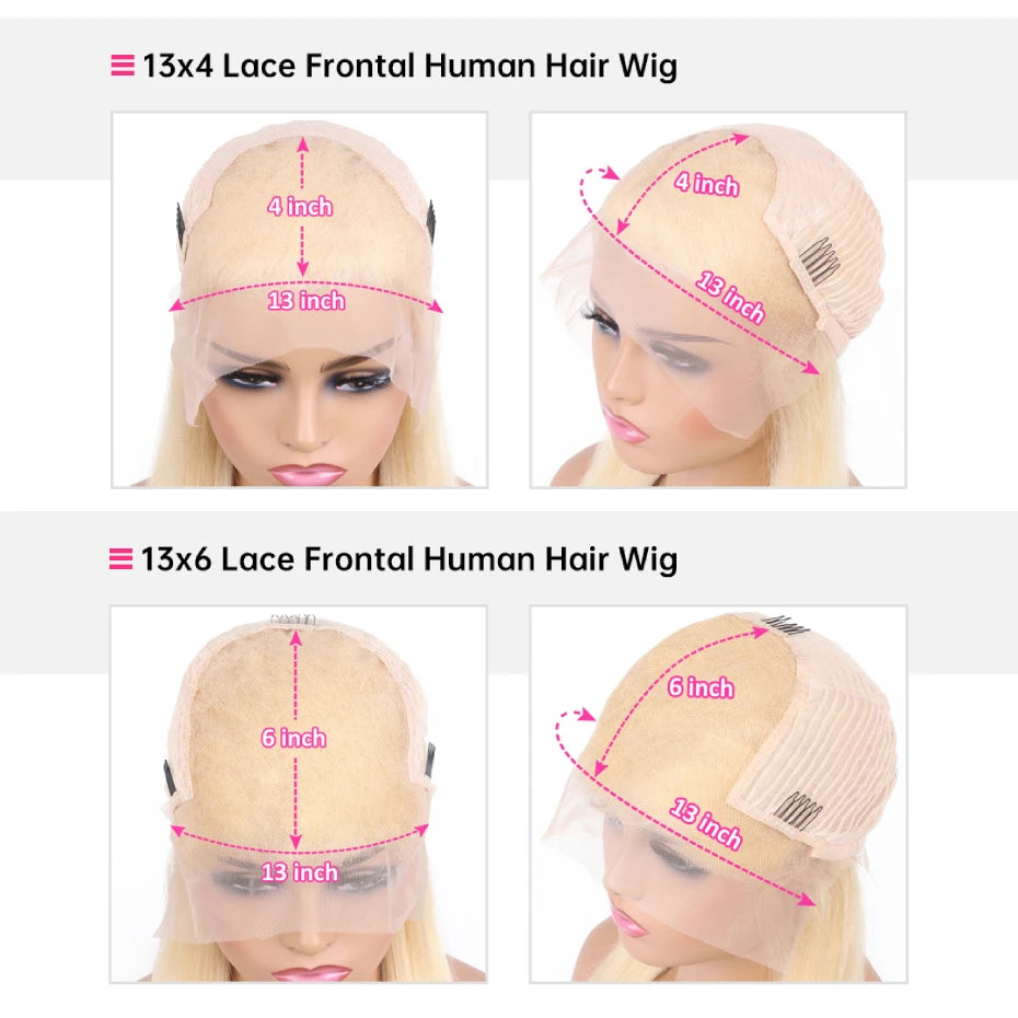 13x4 13x6 Bob Wigs 613 Honey Blonde Lace Frontal Wig Brazilian Blunt Cut Straight Transparent Lace Front Wig Platinum Blond Colored Human Hair Wig Pre Plucked Thick Short Bob Lace Front Human Hair Wig 180 210 Density Free Shi